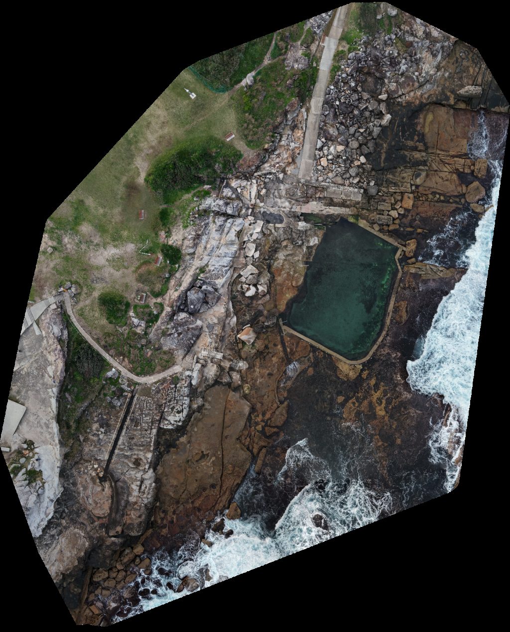 Drone map of Jack Vanny Reserve Public Toilet Mahon Pool in jack vanny reserve Aerial drone map in Maroubra, Nsw, AU