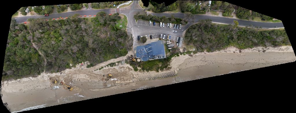 Drone map of local Surf Club Invy Kiosk Surfside in inverloch surf Aerial drone map in Inverloch, Vic, AU