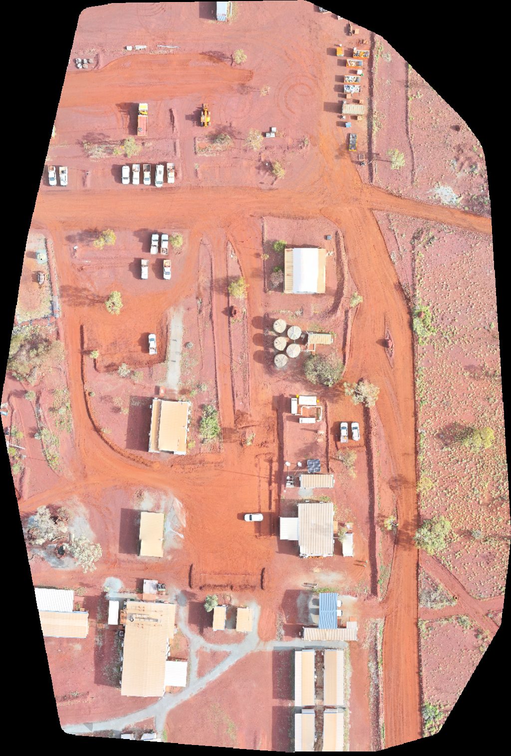 Drone map of FMG BonnieDoon Blacksmith Accommodation Village in brockman 2 Aerial drone map in Mount Sheila, Wa, AU