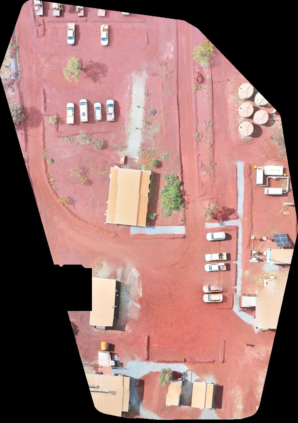 Drone map of FMG BonnieDoon Blacksmith Accommodation Village in brockman 2 Aerial drone map in Mount Sheila, Wa, AU