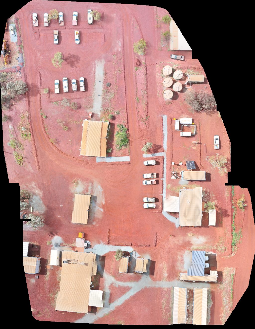 Drone map of FMG BonnieDoon Blacksmith Accommodation Village in brockman 2 Aerial drone map in Mount Sheila, Wa, AU