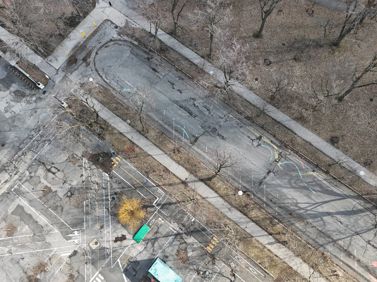 Drone 3d model of La Fontaine Park Baseball Diamond Jardin du petit monde à bicyclette in Le Plateau-Mont-Royal Aerial drone 3d model in Montreal, Qc, CA