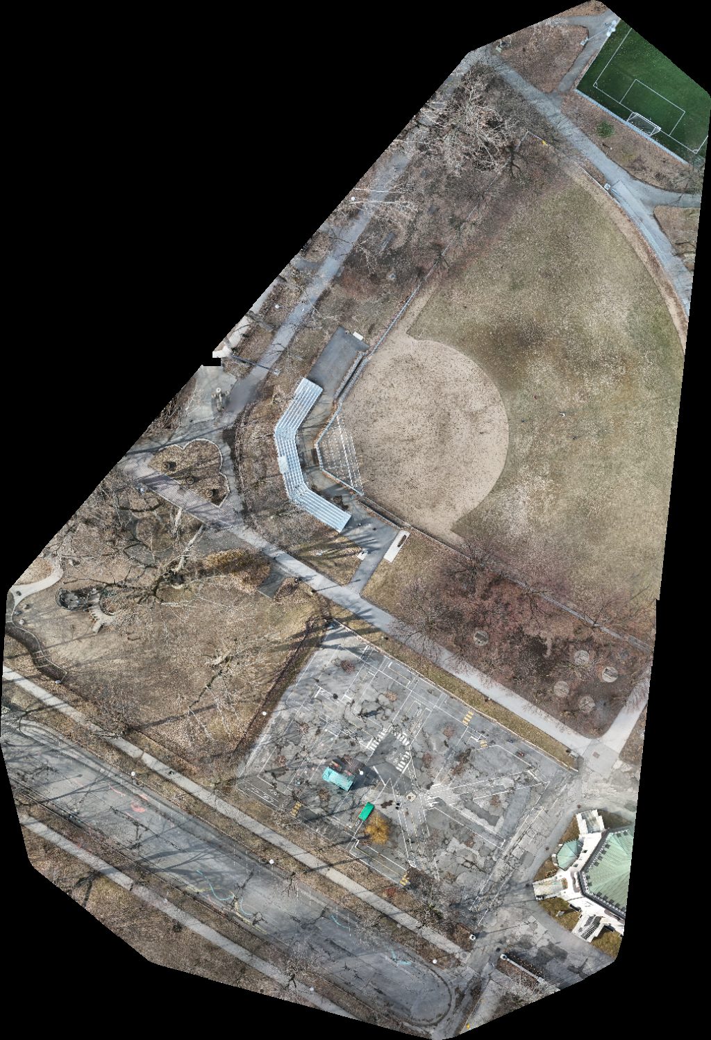 Drone map of La Fontaine Park Baseball Diamond Jardin du petit monde à bicyclette in Le Plateau-Mont-Royal Aerial drone map in Montreal, Qc, CA