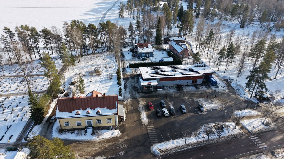 Drone 3d model of Kahvila Korsu Postin automaatti Aerial drone 3d model in Multia, Keski Suomi, FI