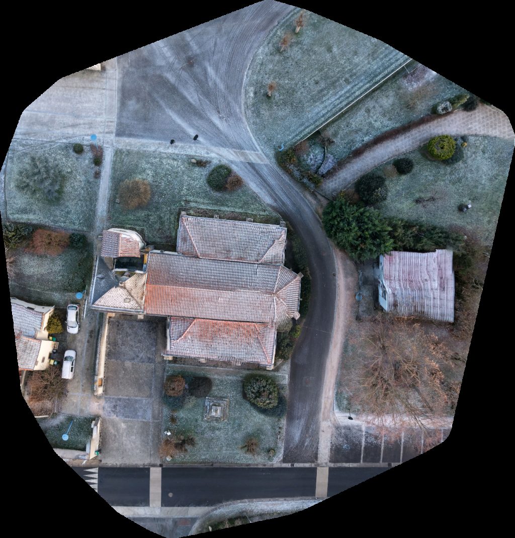 Drone map of Église Sainte Flamine et Saint Julien Fernandes Finitions in de davayat Aerial drone map in Davayat, Auvergne Rhone Alpes, FR
