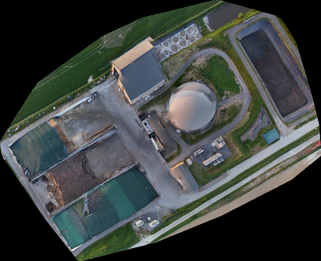 Drone map of SAS Biogaz du valois Hall Event salle de reception in froids vents Aerial drone map in Ève, Hauts De France, FR