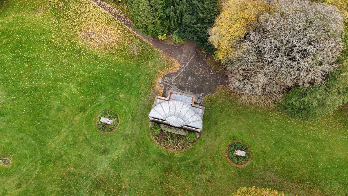 Drone 3d model of Victoria Park Bandstand Royal Crescent Urn Monument 1874 in City Centre Aerial drone 3d model in Bath and North East Somerset, England, GB