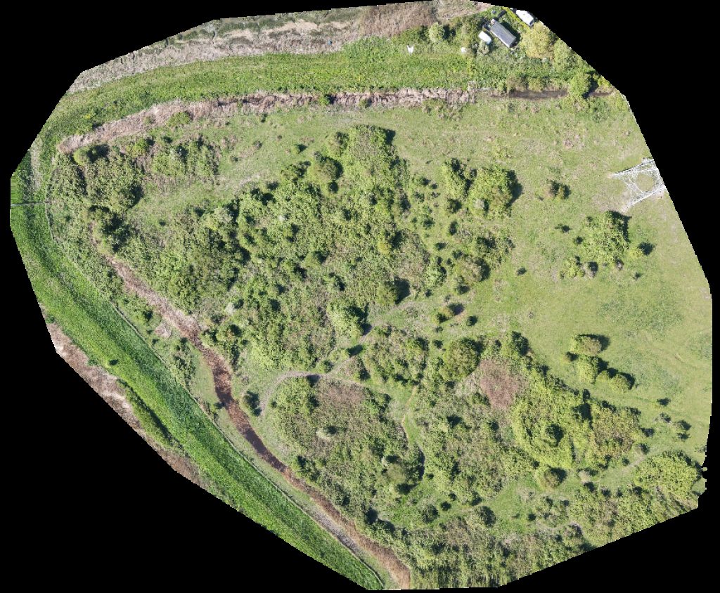Drone map of Park space by the river Bluebell Circle CIC in britannia close Aerial drone map in Halling, England, GB