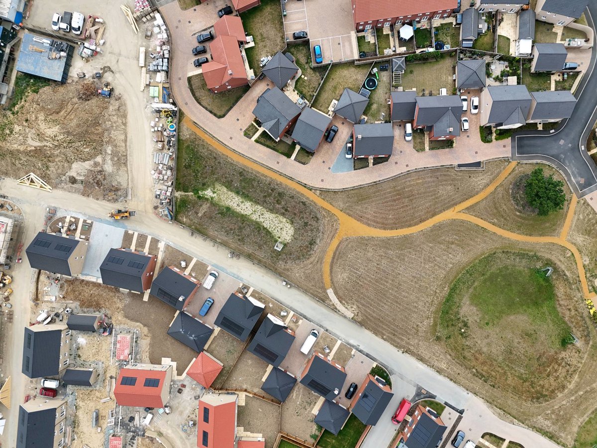 Drone 3d model of Mill View Orbit Homes Dereham Windmill in dereham windmill Aerial drone 3d model in Norfolk, England, GB