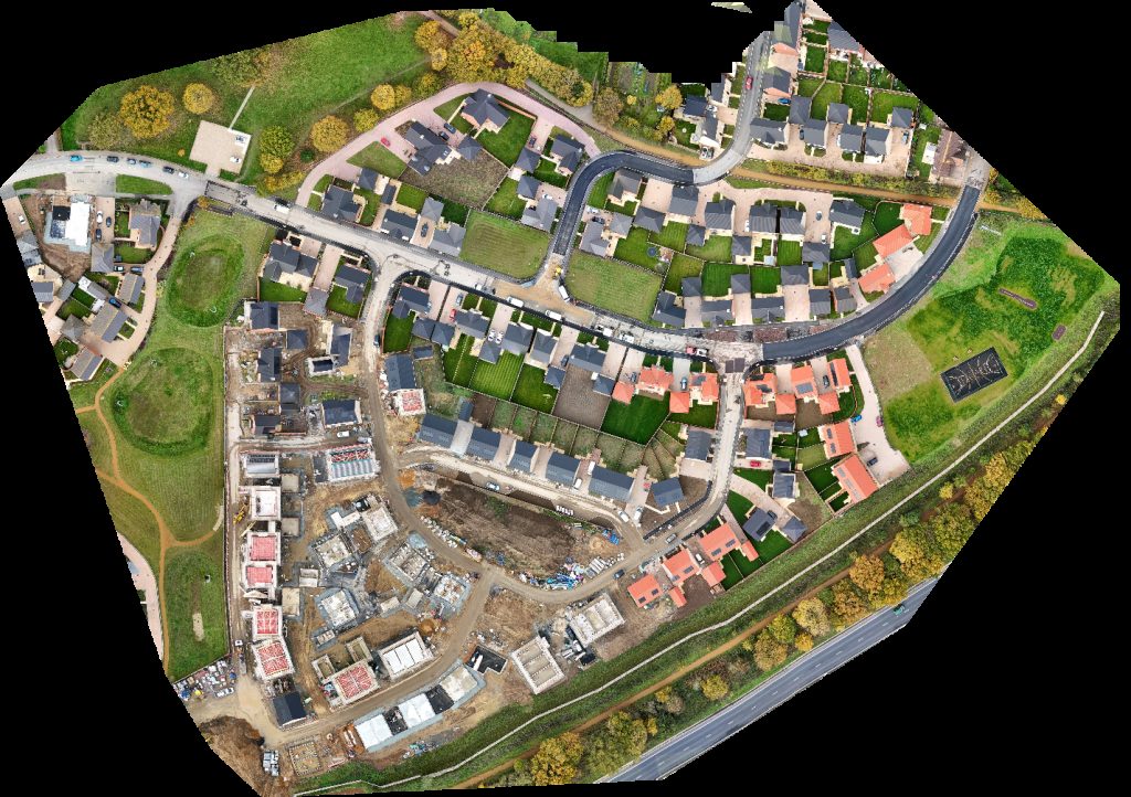 Drone map of Mill View Orbit Homes Dereham Windmill Aerial drone map in Norfolk, England, GB