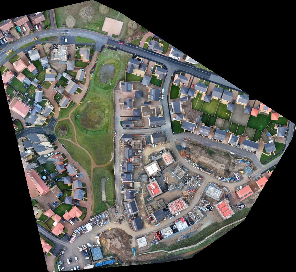 Drone map of Mill View Orbit Homes Dereham Windmill Aerial drone map in Norfolk, England, GB