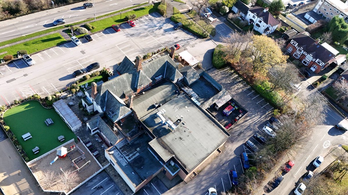 Drone 3d model of Hickory s Smokehouse Adel RAW Charging Station in Adel Aerial drone 3d model in West Yorkshire, England, GB