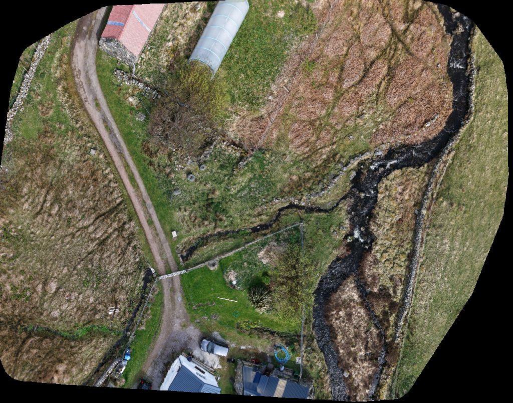 Drone map of Telephone Kiosk in sea view cabin Aerial drone map in Highland Council, Scotland, GB