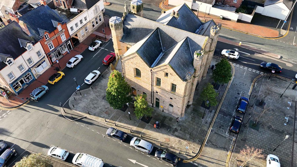 Drone 3d model of North Wales Chinese Kickboxing Flint Town Hall in Town Hall Aerial drone 3d model in Flintshire, Wales, GB