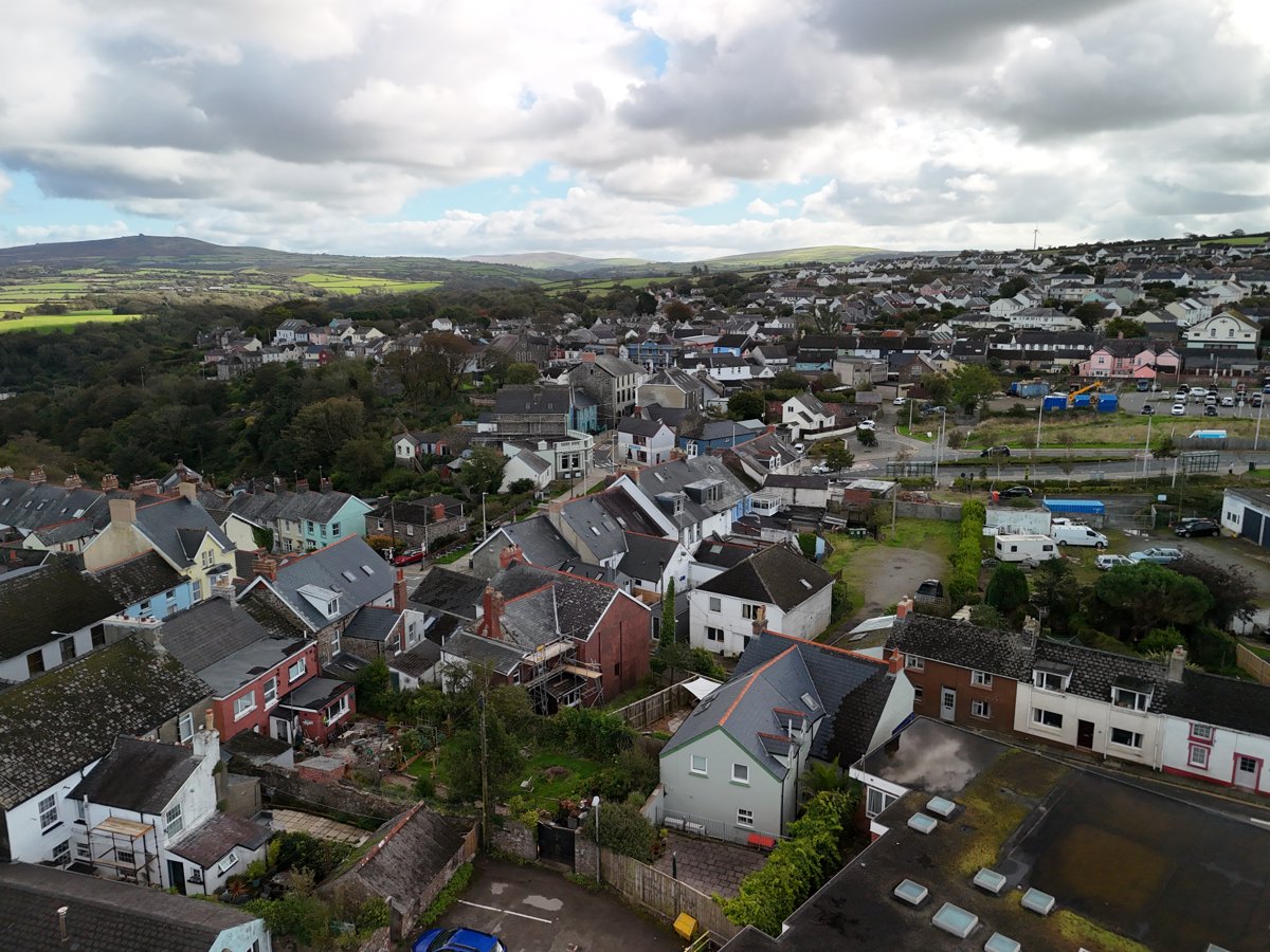 Drone 3d model of Motortackle Betta Buys in post office Aerial drone 3d model in Pembrokeshire, Wales, GB