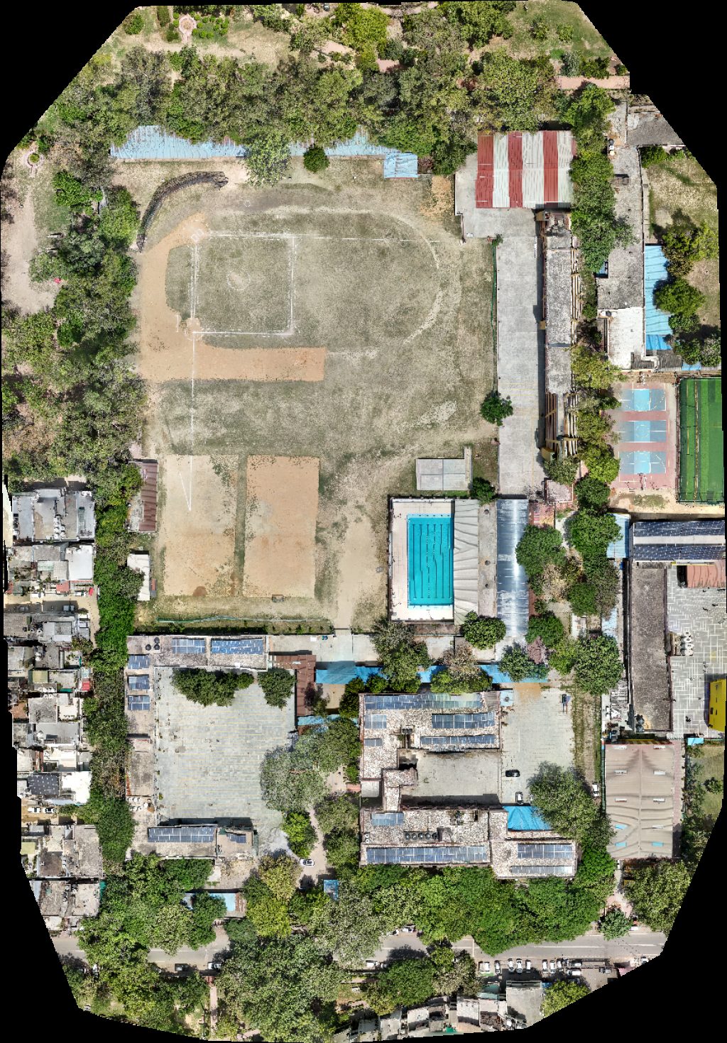 Drone map of SV Co Ed School Swimming Pool Sarvodaya Education Vidyalaya in Hari Nagar Aerial drone map in Delhi, Dl, IN