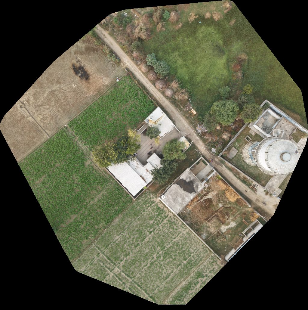 Drone map of Mourya bhavan Maurya CCTV Networking And Refrigeration T in Bagao Colony Aerial drone map in Babrala, Up, IN