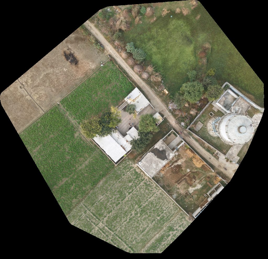 Drone map of Mourya bhavan Maurya CCTV Networking And Refrigeration T in Bagao Colony Aerial drone map in Babrala, Up, IN