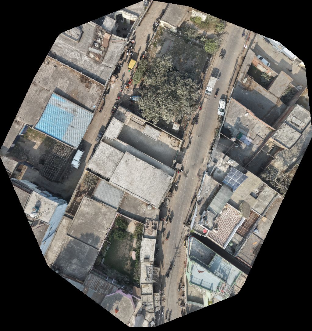 Drone map of न्यू स्म र्ट मेक्स ब्यूट प र्लर Shree Madhaw Eye Care Center in Chhoty Lal Colony Aerial drone map in Chandausi, Up, IN