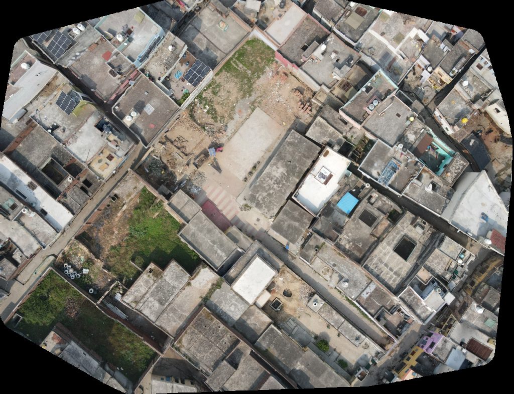 Drone map of Tehsil wali Masjid Sarojini naidu junior high school in khurja Gate Aerial drone map in Chandausi, Up, IN