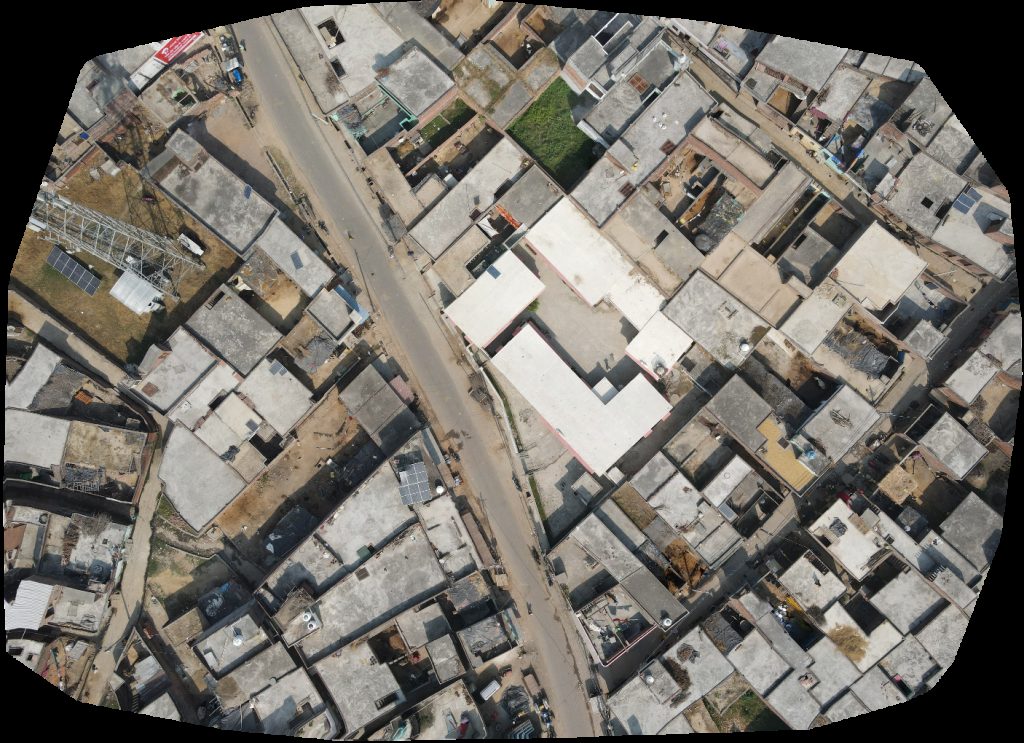 Drone map of Satendre Clinic primary school Gumthal in kirana store Aerial drone map in Chandausi, Up, IN