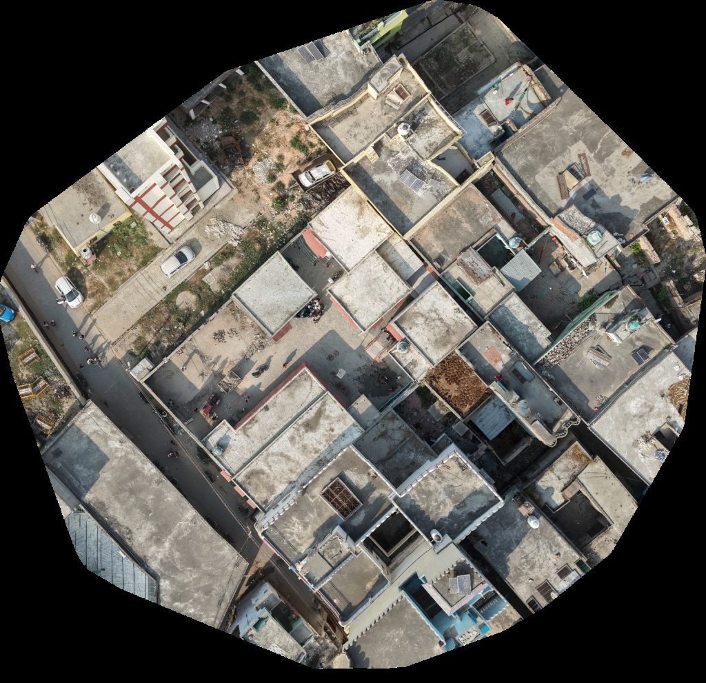 Drone map of ख्व ज गर ब नव क्ल थ ह ऊस ज़ व़ स क फ ट स्टूड य Aerial drone map in Karanpur, Up, IN