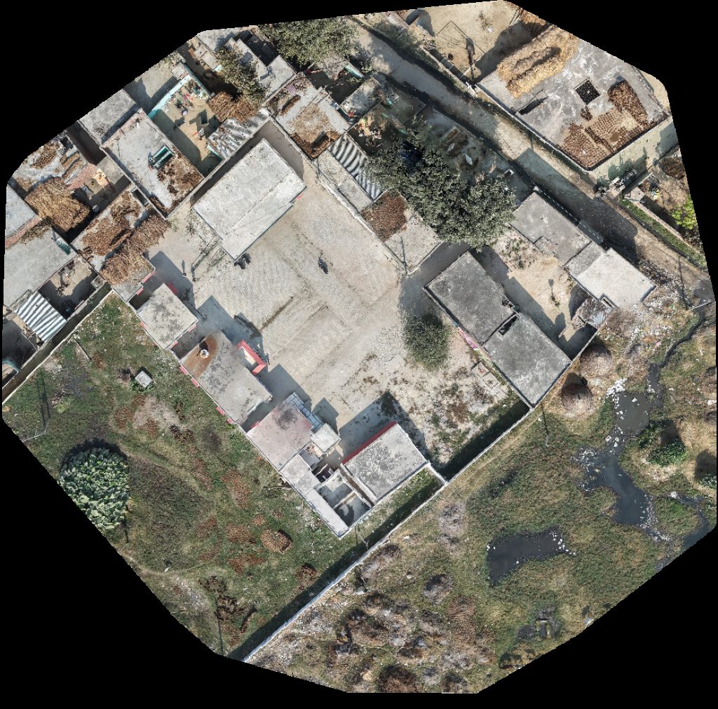 Drone map of Rajit Kali mandir in yadav house Aerial drone map in Tumaria Ghat, Up, IN