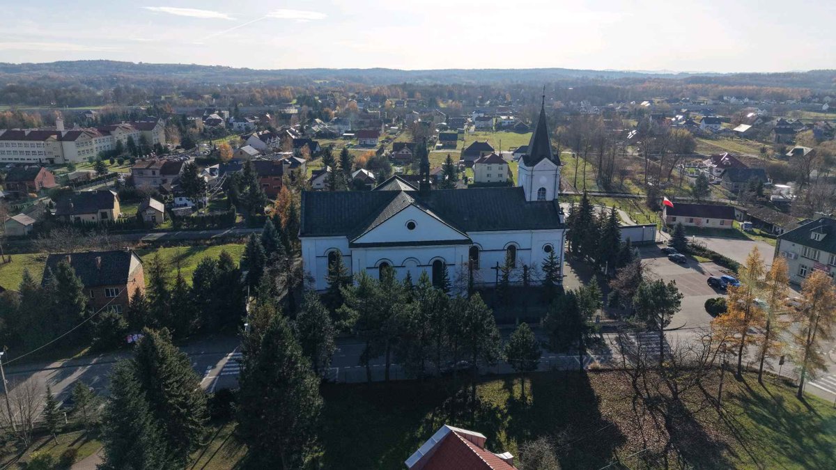 Drone 3d model of Parafia Parking in w rzezawie Aerial drone 3d model in Rzezawa, Wojewodztwo Ma Opolskie, PL