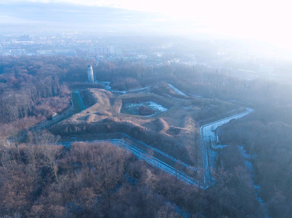 Drone 3d model of Fort Prusy Rawelin Pommern in wojenny magazyn prochu Aerial drone 3d model in Nysa, Wojewodztwo Opolskie, PL