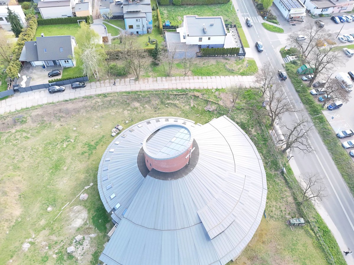Drone 3d model of Parafia Matki Bożej Różańcowej w Rybniku Kaplica in Niedobczyce Aerial drone 3d model in Rybnik, Wojewodztwo Slaskie, PL