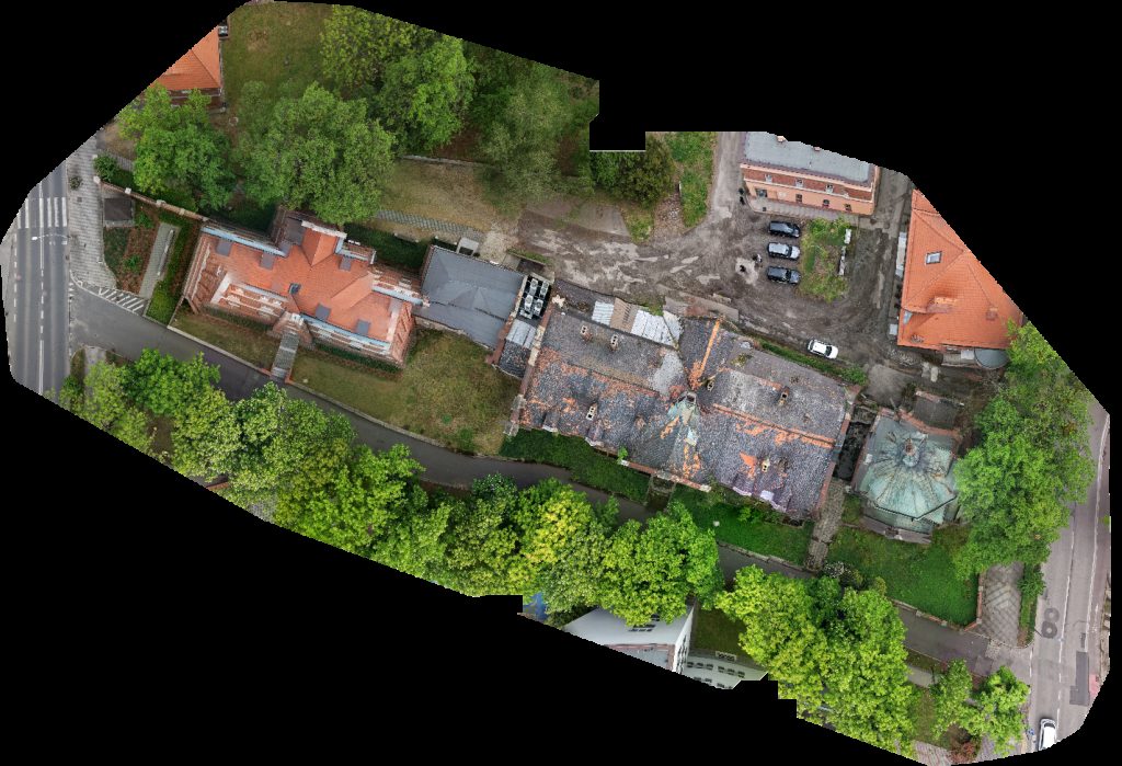 Drone map of Juliusz hospital complex in Dawna kaplica pw św Juliusza in Śródmieście Aerial drone map in Rybnik, Wojewodztwo Slaskie, PL