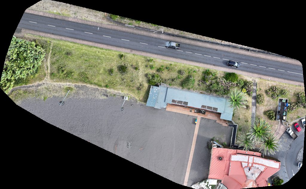 Drone map of Sunset Beach Restaurante Bar House DeLuxe in praia do pópulo Aerial drone map in Ponta Delgada, Acores, PT