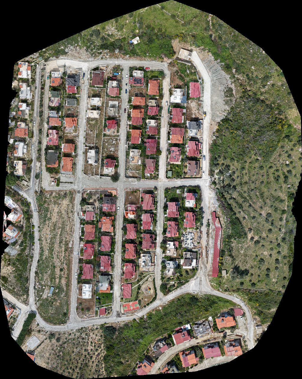 Drone map of Cheerful 3 bedroom villa Three House Sılay Sitesi Aerial drone map in Milas, Mugla, TR