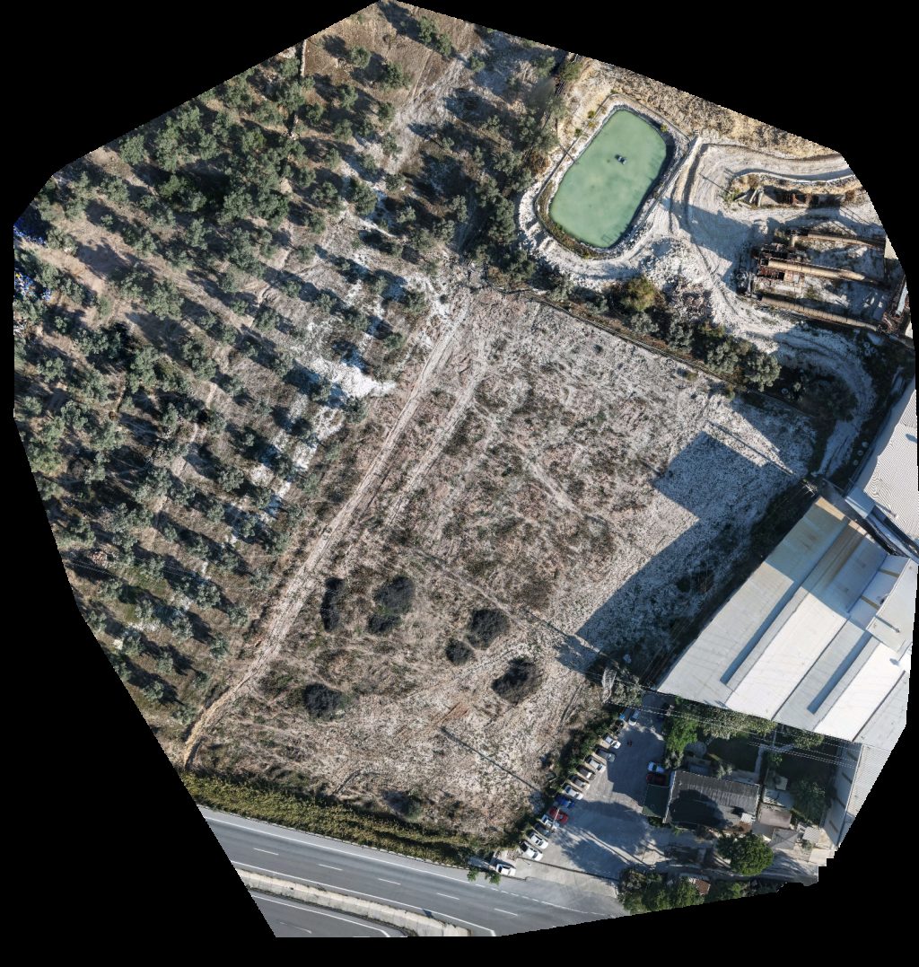 Drone map of Esan Feldspat Zenginleştirme Tesisi Milsan Kerestecilik in oto lastik Aerial drone map in Milas, Mugla, TR