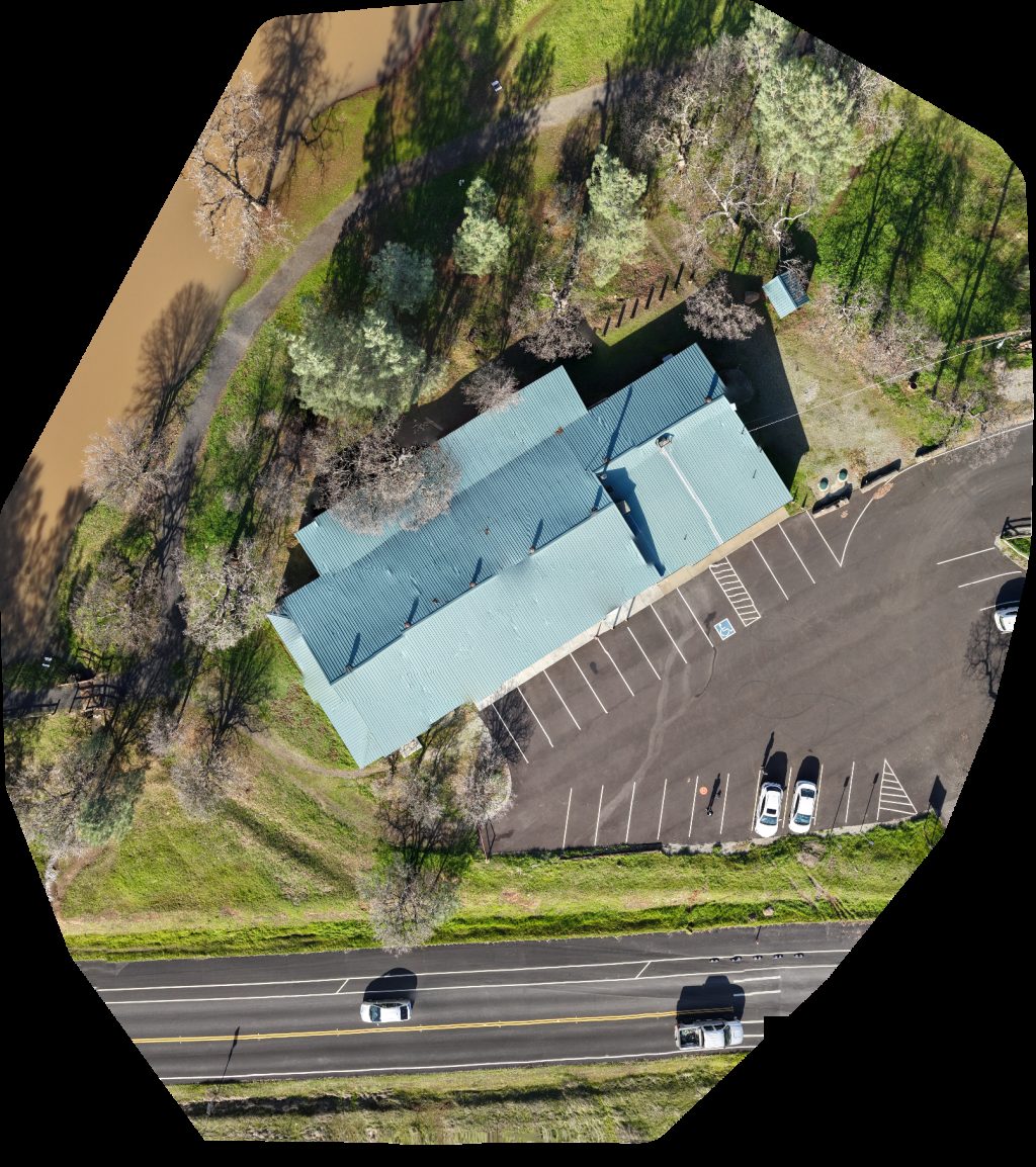 Drone map of Rod and Gun Club Upper Park Road Gate at Horseshoe Lake in bidwell park Aerial drone map in Chico, Ca, US