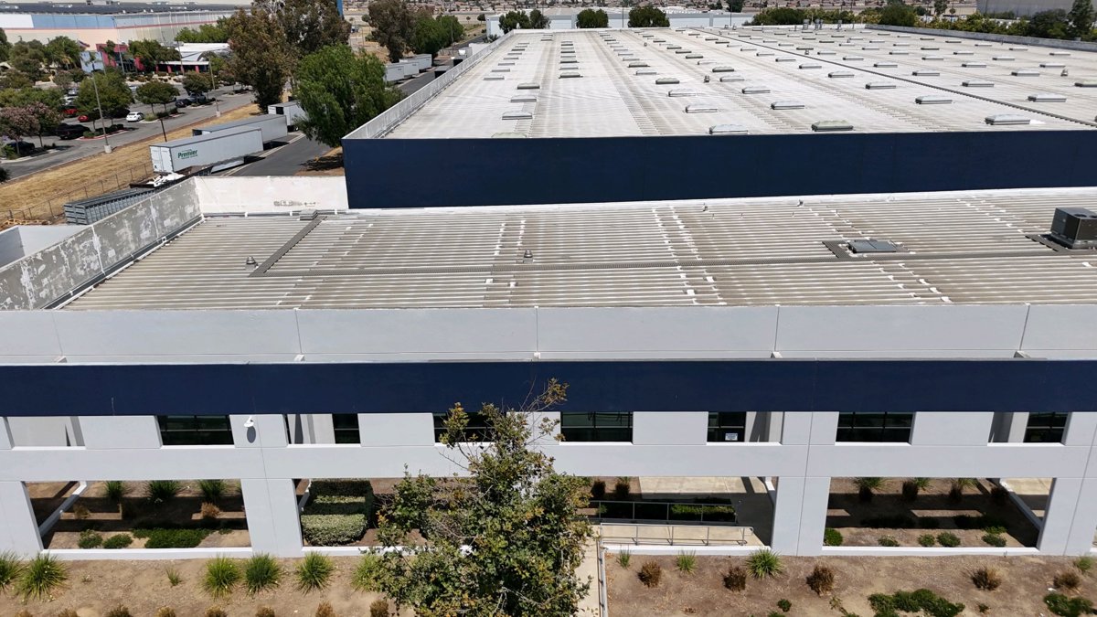Drone 3d model of Masonite Door Fabrication Services SecurCare Self Storage in distribution center Aerial drone 3d model in Moreno Valley, Ca, US