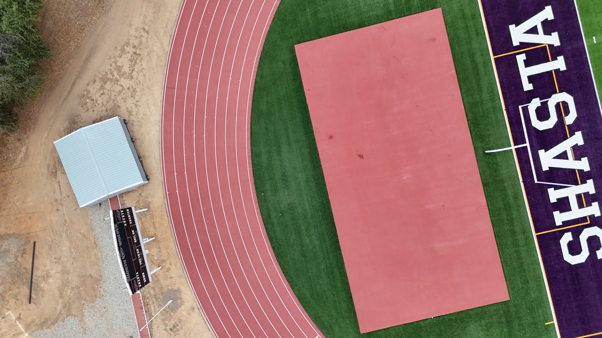 Drone 3d model of American Football Field Shasta High School Athletic in Sunset Aerial drone 3d model in Redding, Ca, US