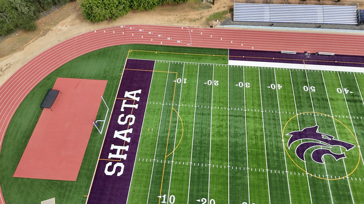 Drone 3d model of American Football Field Shasta High School Athletic in Sunset Aerial drone 3d model in Redding, Ca, US