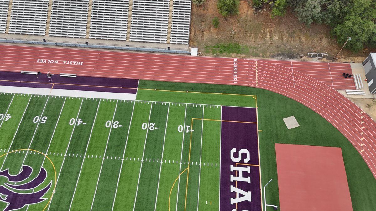 Drone 3d model of American Football Field Shasta High School Athletic in Sunset Aerial drone 3d model in Redding, Ca, US