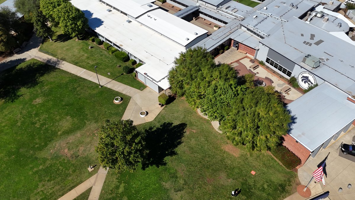 Drone 3d model of Shasta High School Michael Chittim Associates Inc in Sunset Aerial drone 3d model in Redding, Ca, US
