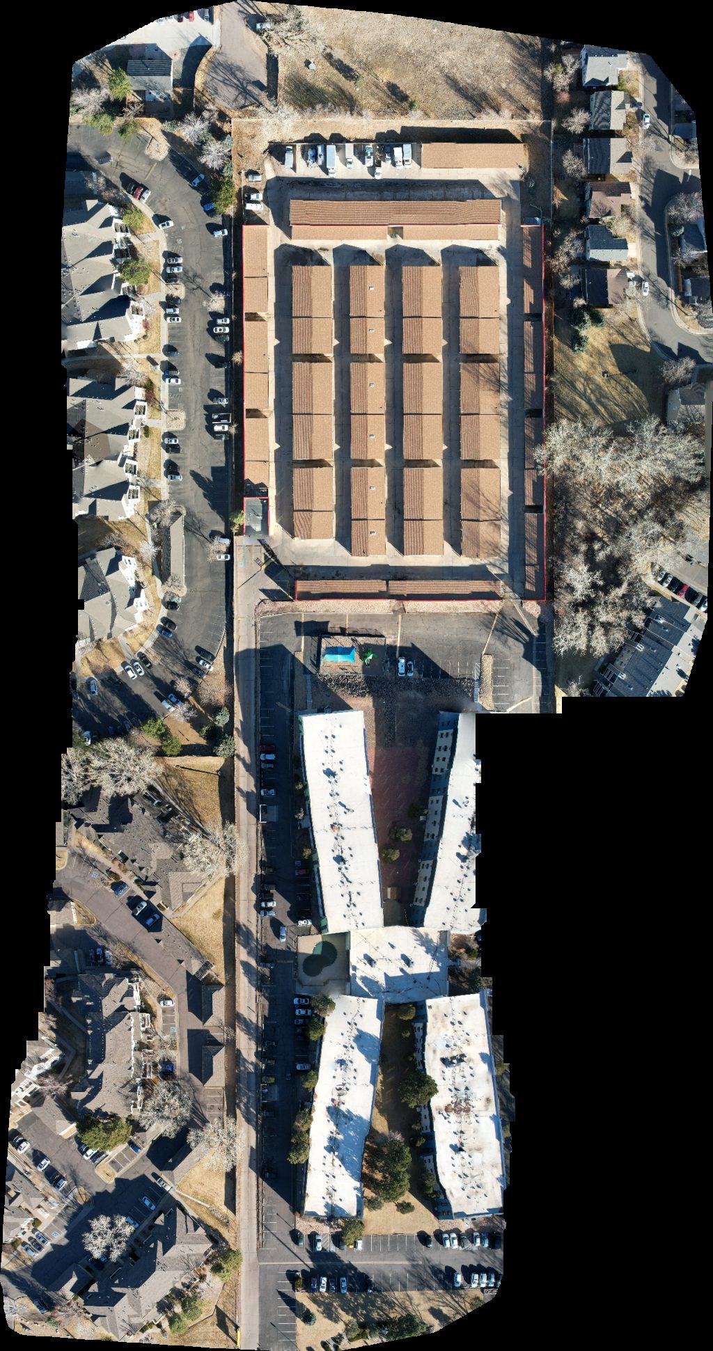 Drone map of Storage Sense Allure Apartments in group llc Aerial drone map in Denver, Co, US