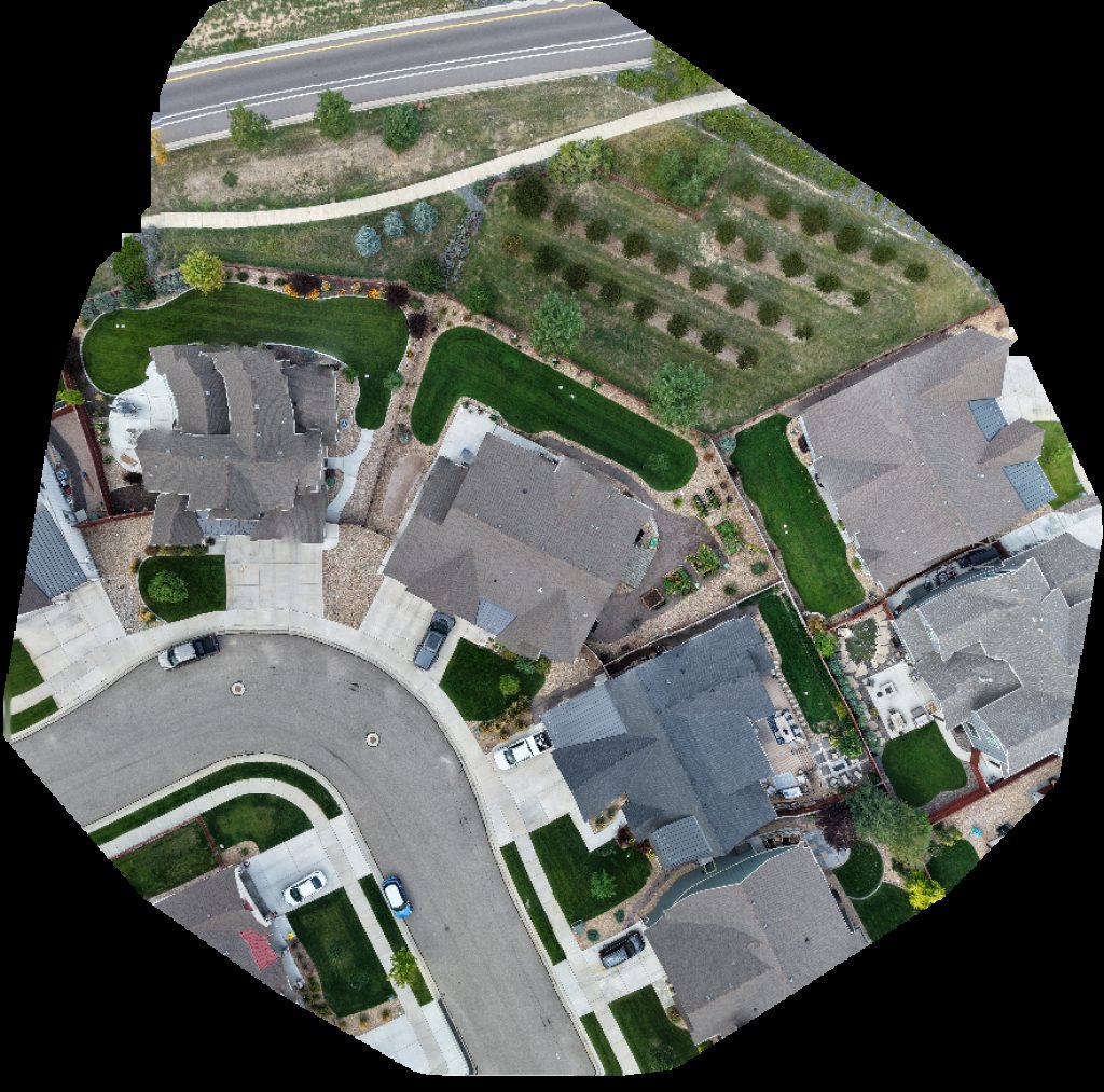 Drone map of Beauty Benefits Festival Park in homes at raindance Aerial drone map in Windsor, Co, US