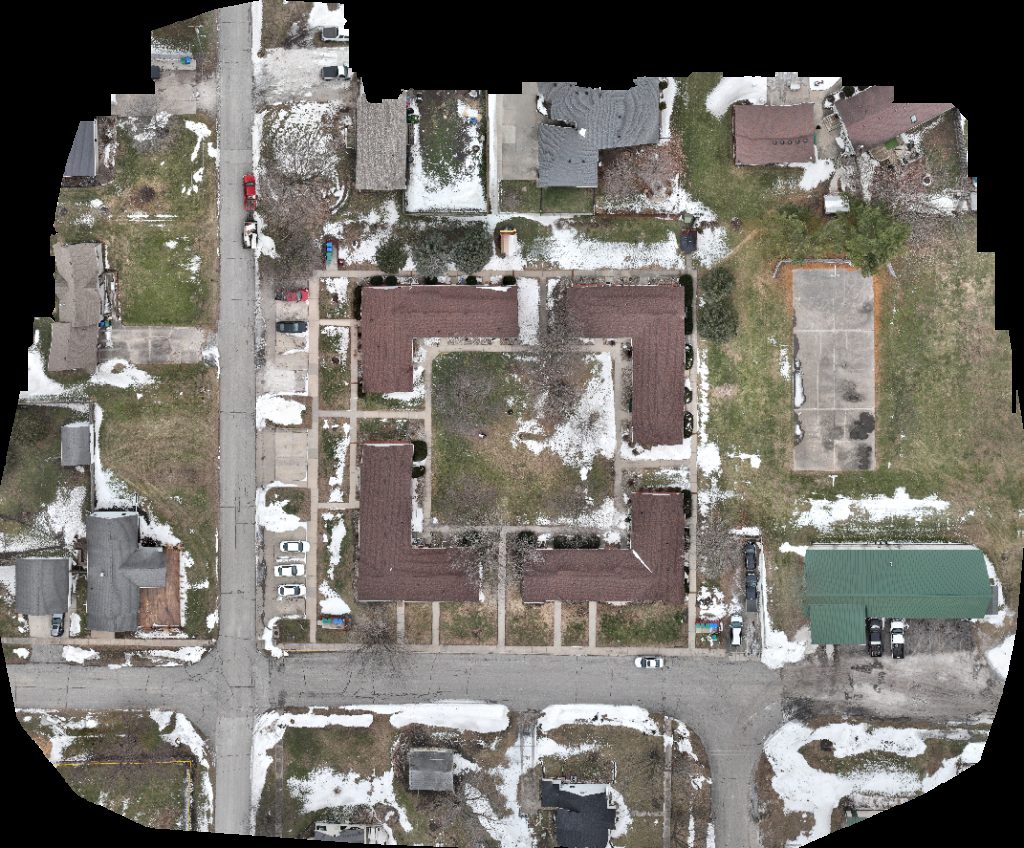 Drone map of Polly s Garden Center Tiny Trendsetter Buildings First State Bank in sparky s one Aerial drone map in Stanhope, Ia, US