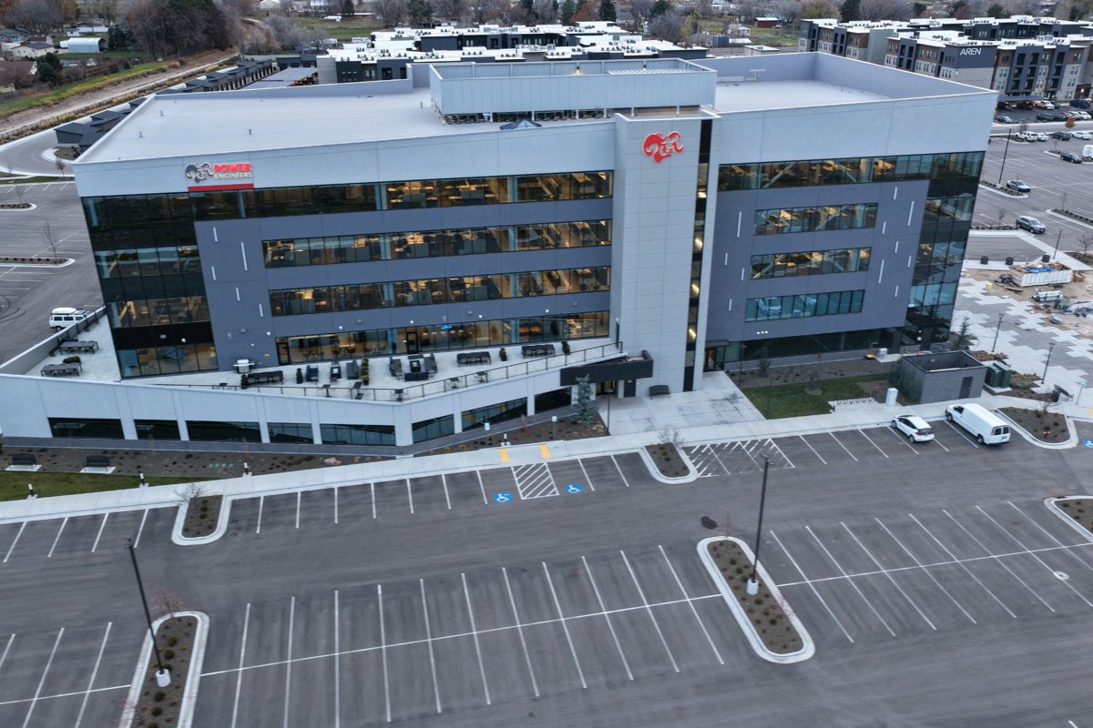 Drone 3d model of POWER Engineers Inc Pellé Esthetics in meadow lake village Aerial drone 3d model in Meridian, Id, US