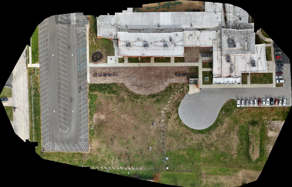 Drone map of Intermediate School Sixth Grade Center in christian church Aerial drone map in Seymour, In, US