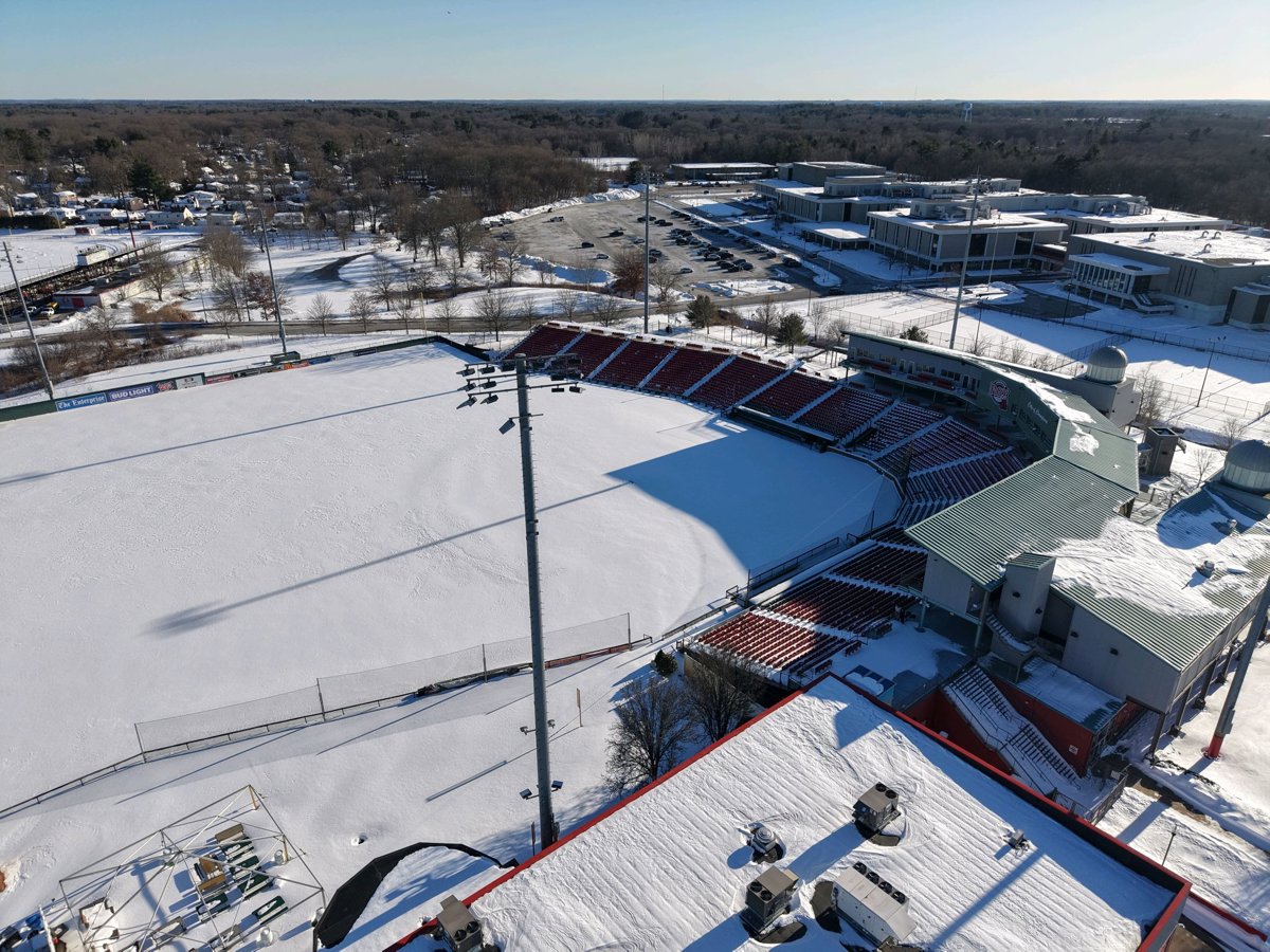 Drone 3d model of Rox Professional Baseball Campanelli Stadium in a affordable Aerial drone 3d model in Brockton, Ma, US