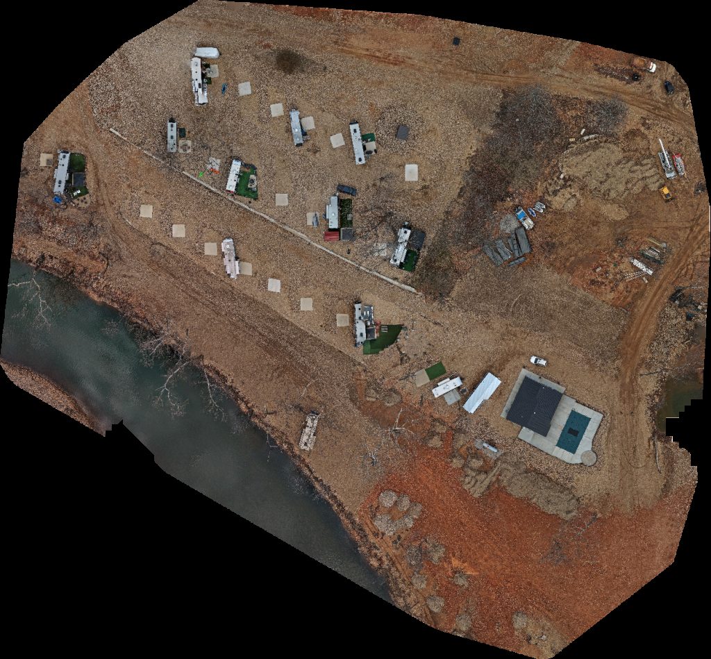 Drone map of Fischer Materials Co The Loop Layover AirBnB in rv park Aerial drone map in Gravois Mills, Mo, US