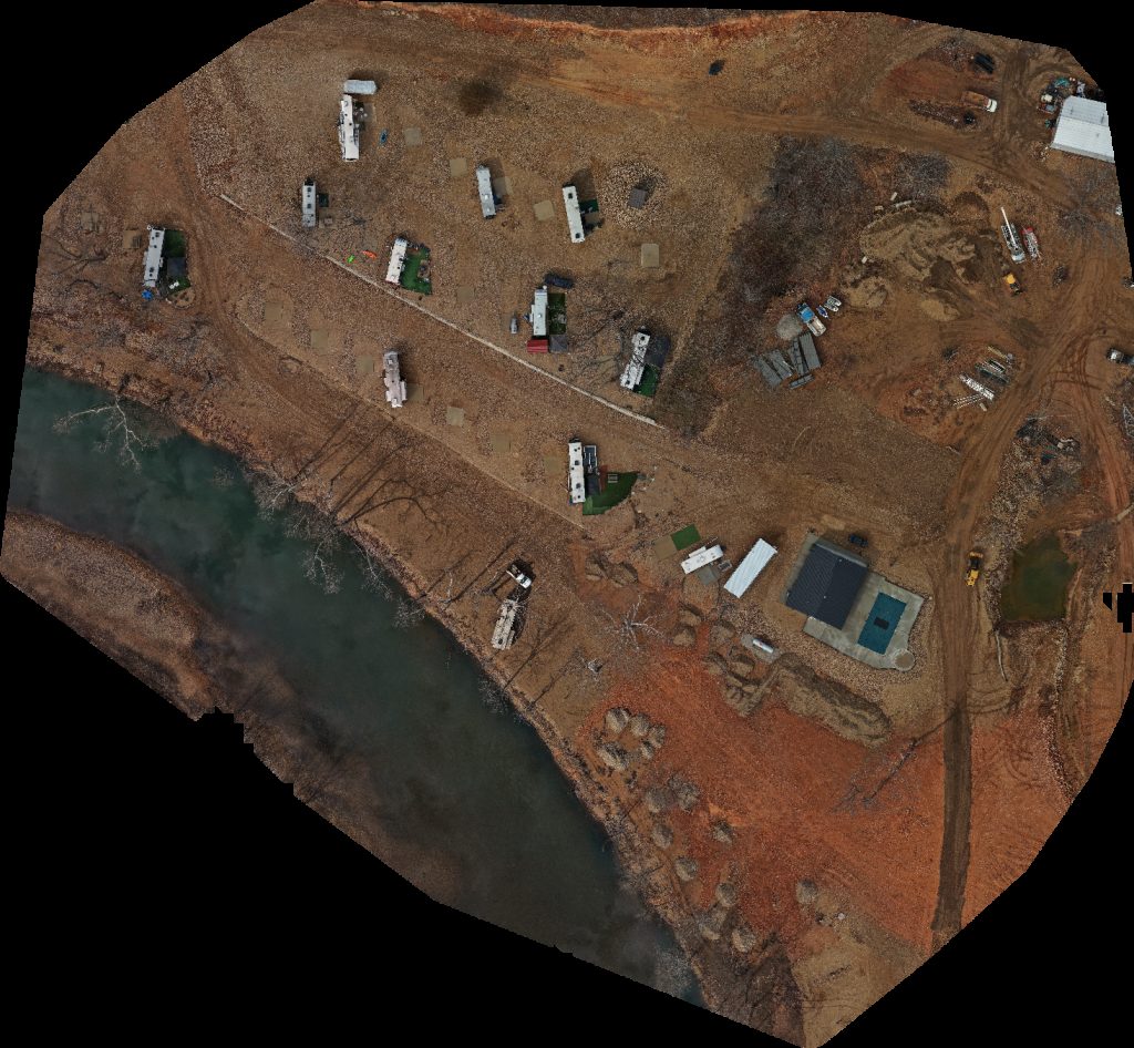 Drone map of Fischer Materials Co The Loop Layover AirBnB in rv park Aerial drone map in Gravois Mills, Mo, US