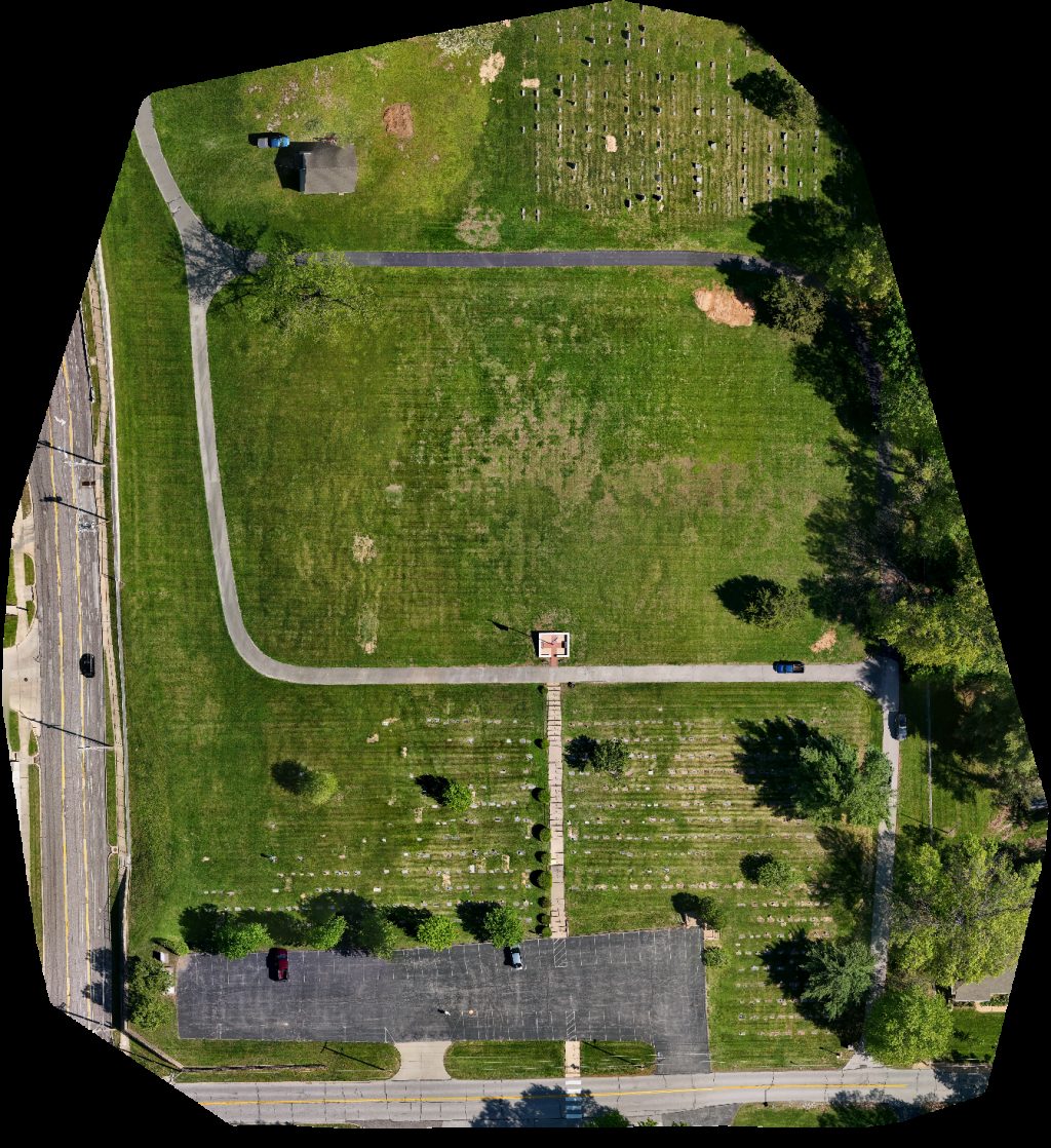 Drone map of Saint John s Cemetery Seibert Park in realty masters stl Aerial drone map in Manchester, Mo, US