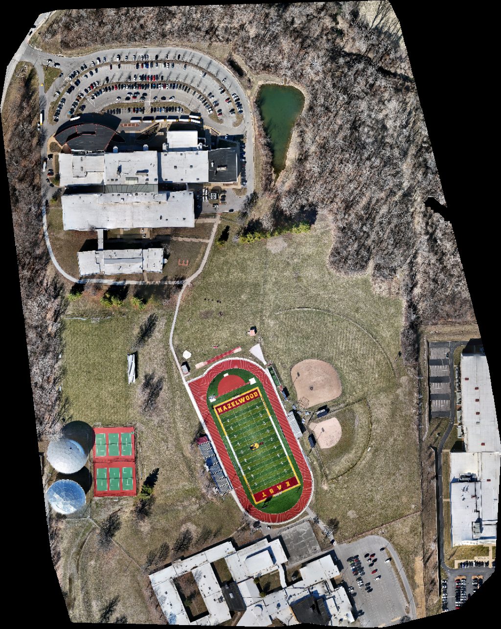 Drone map of Hazelwood East Middle School High in North County Aerial drone map in Spanish Lake, Mo, US